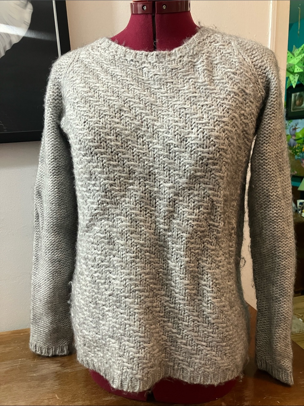 lola Womens Heather Gray Crewneck Textured Knit Sweater medium wool/alpaca blend